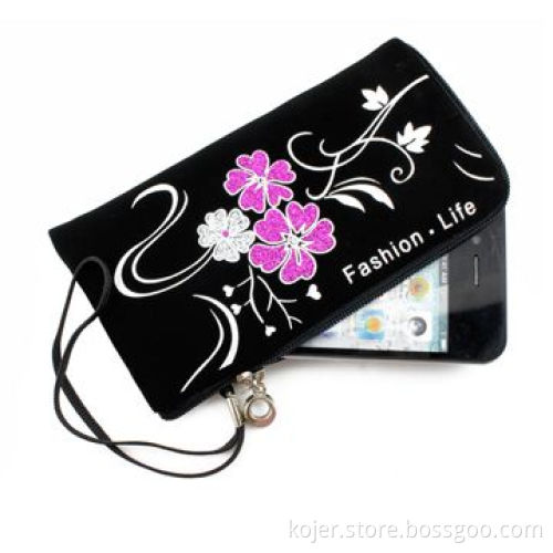 Velvet Zipper Pouch for Apple's iPhone 4, with Lanyard, Available in Various Beautiful Patterns